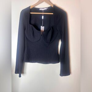 ASTR the Label Long sleeve ribbed top in black